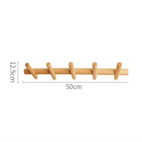 Porte-manteau mural nordique en bois massif à 5 crochets, 50 cm de long et 12,5 cm de haut