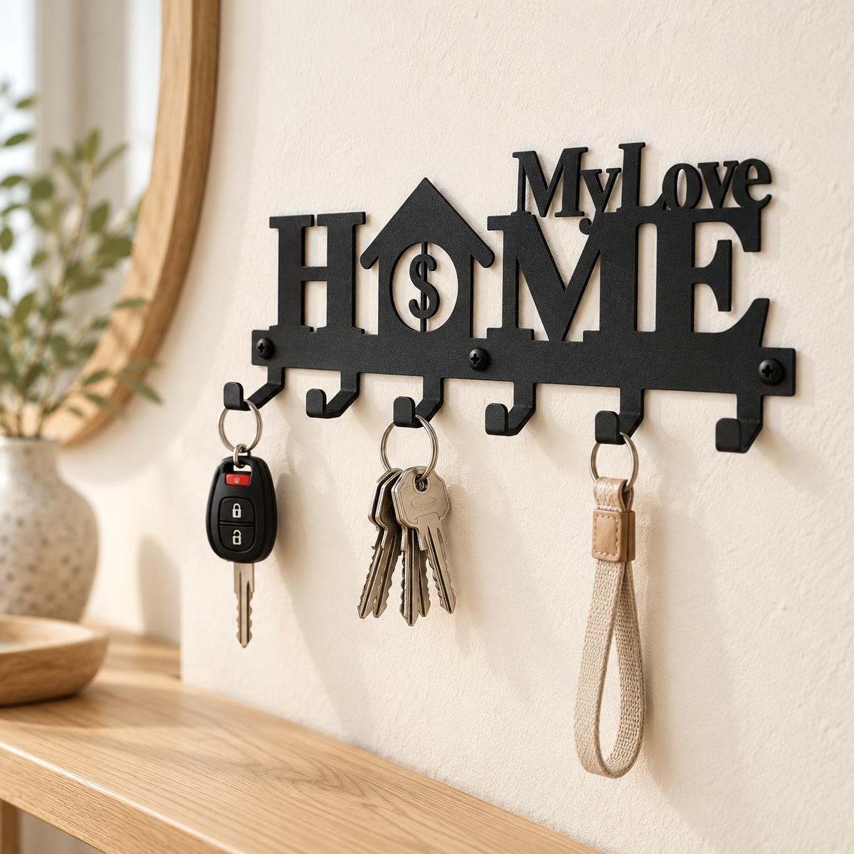 Porte-clés mural en fer My Love Home – Style rustique