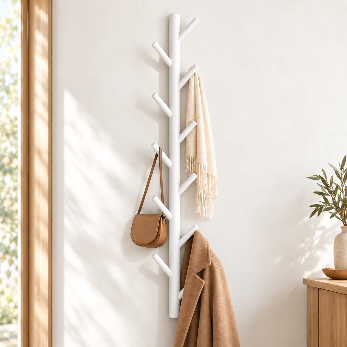 Porte-manteau mural en forme de branche – Bois, plusieurs finitions