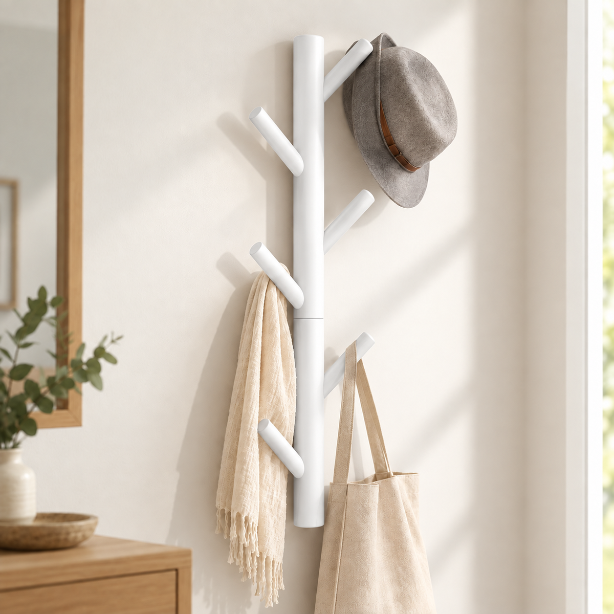 Porte-manteau mural en forme de branche – Bois, plusieurs finitions
