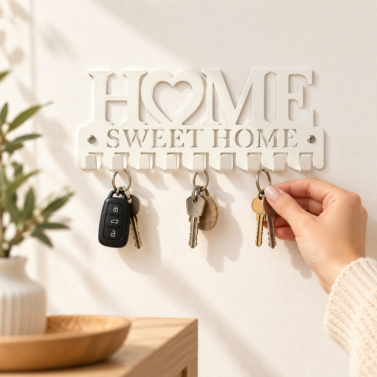 Porte-clés mural en fer « Home Sweet Home » – Blanc ou noir