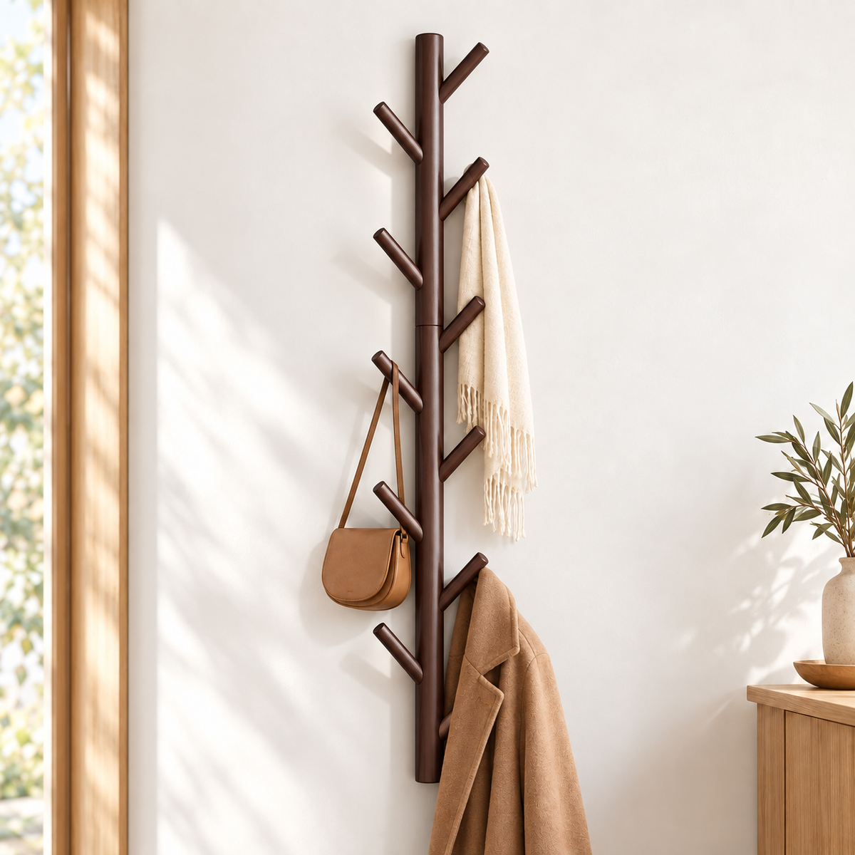 Porte-manteau mural en forme de branche – Bois, plusieurs finitions
