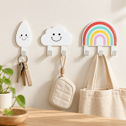 Crochets adhésifs mignons – Arc-en-ciel, nuages ou gouttes