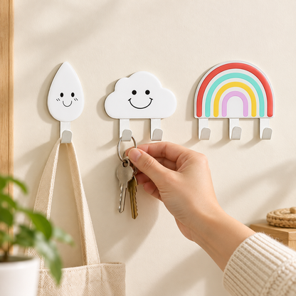 Crochets adhésifs mignons – Arc-en-ciel, nuages ou gouttes