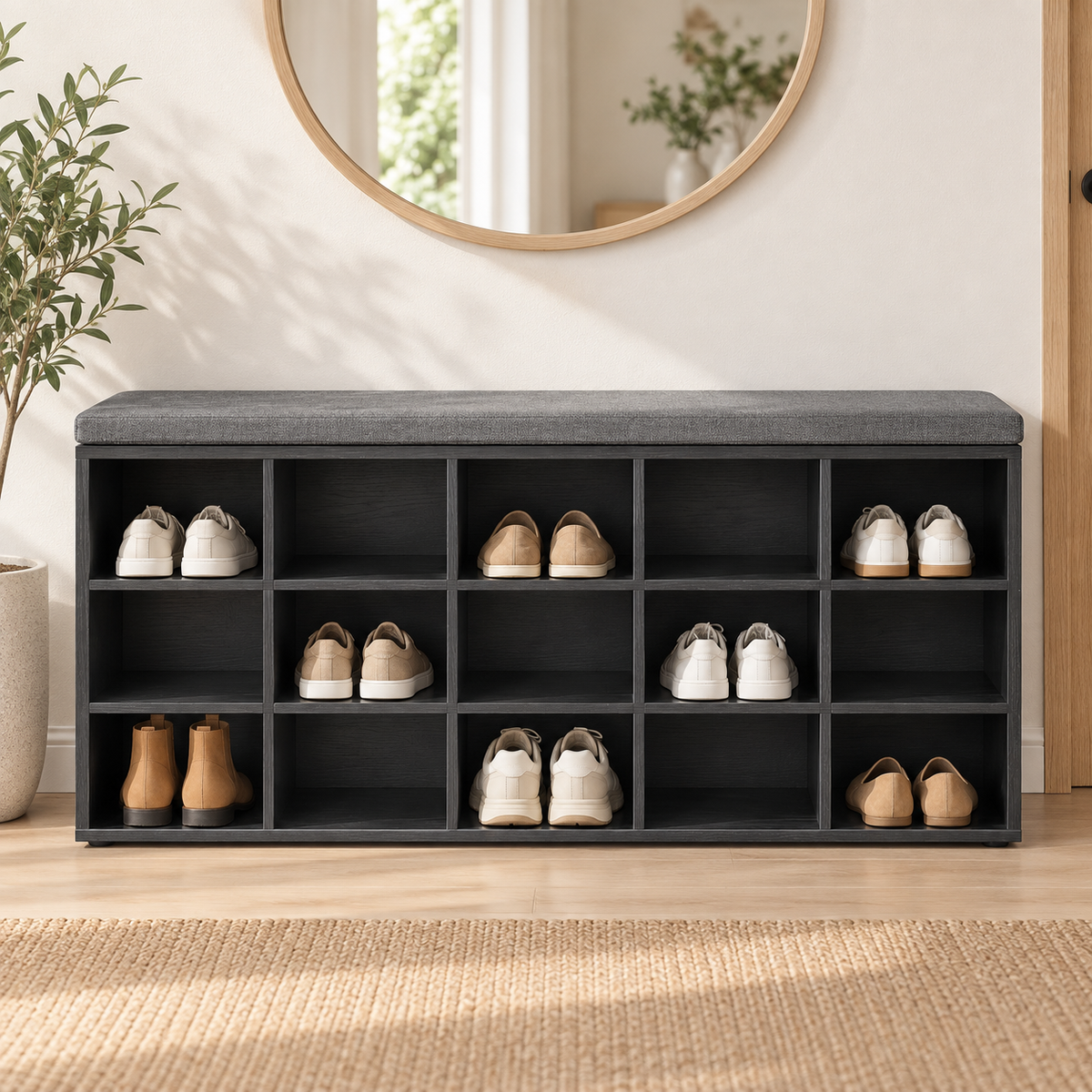 Banc à chaussures 15 compartiments avec siège rembourré – vue 4