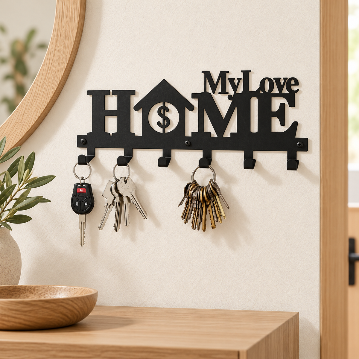 Porte-clés mural en fer My Love Home – Style rustique
