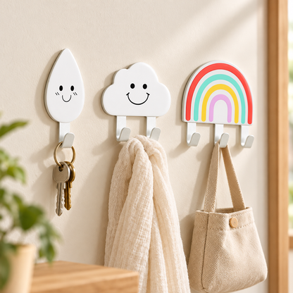 Crochets adhésifs mignons – Arc-en-ciel, nuages ou gouttes