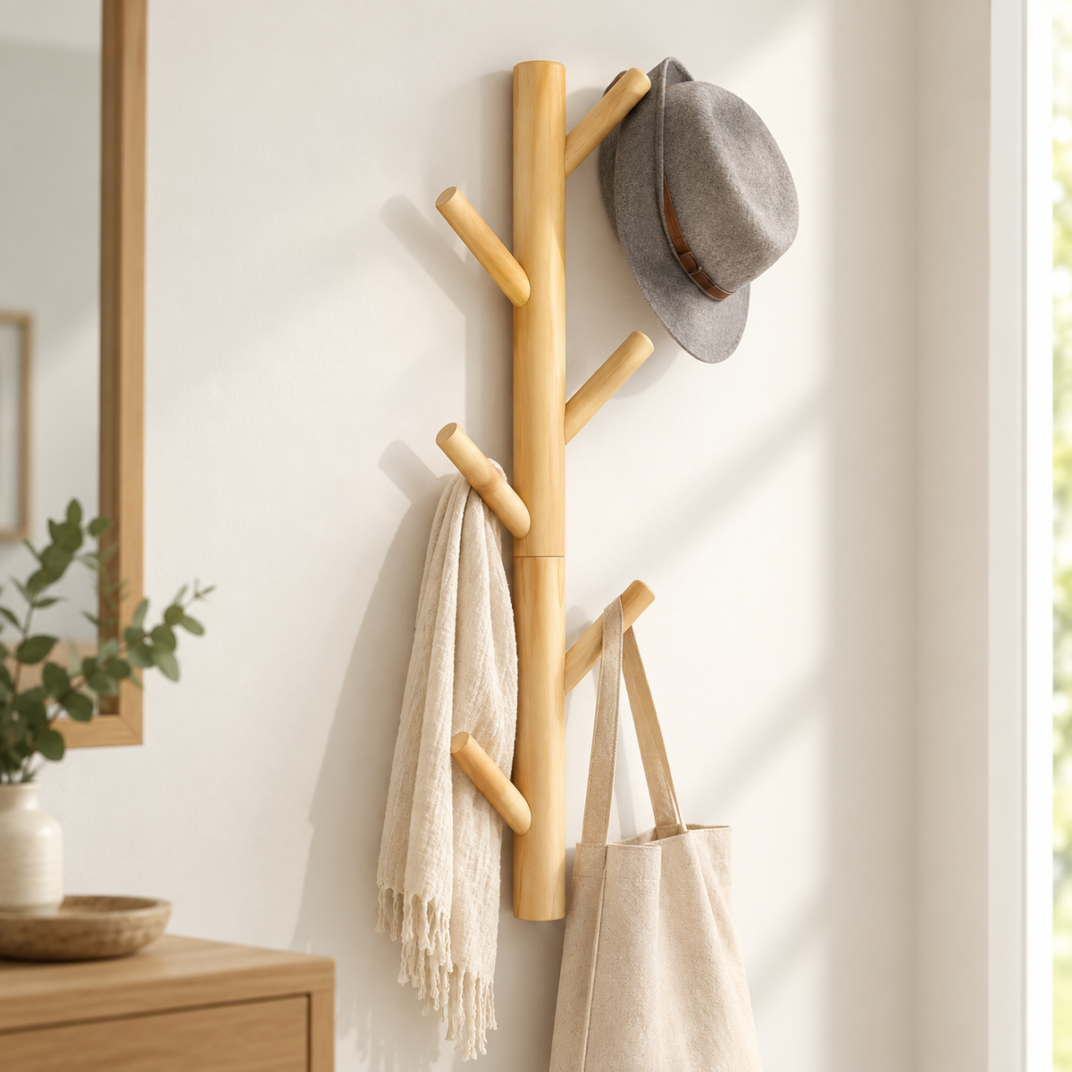 Porte-manteau mural en forme de branche – Bois, plusieurs finitions