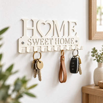 Porte-clés mural en fer « Home Sweet Home » – Blanc ou noir