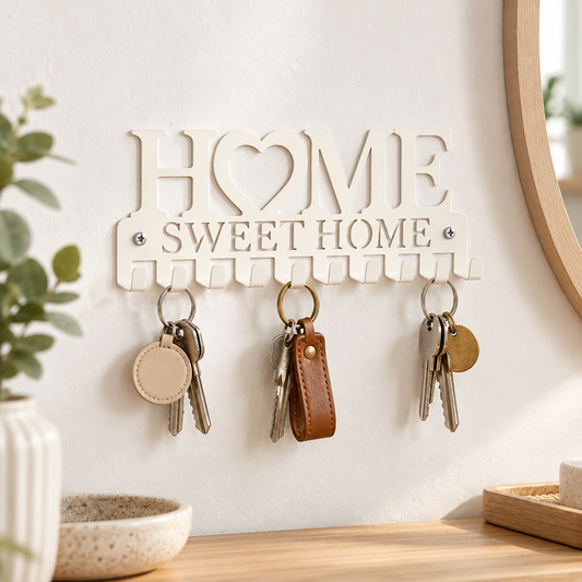 Porte-clés mural en fer « Home Sweet Home » – Blanc ou noir