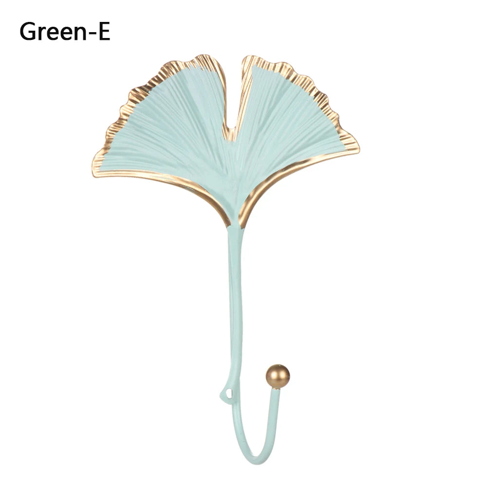 Crochet adhésif en forme de feuille – Doré ou vert d'eau, 18 modèles