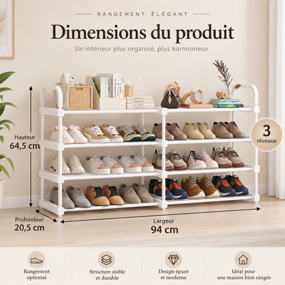 Étagère à chaussures blanche – 1 ou 2 rangées, 4 à 7 niveaux