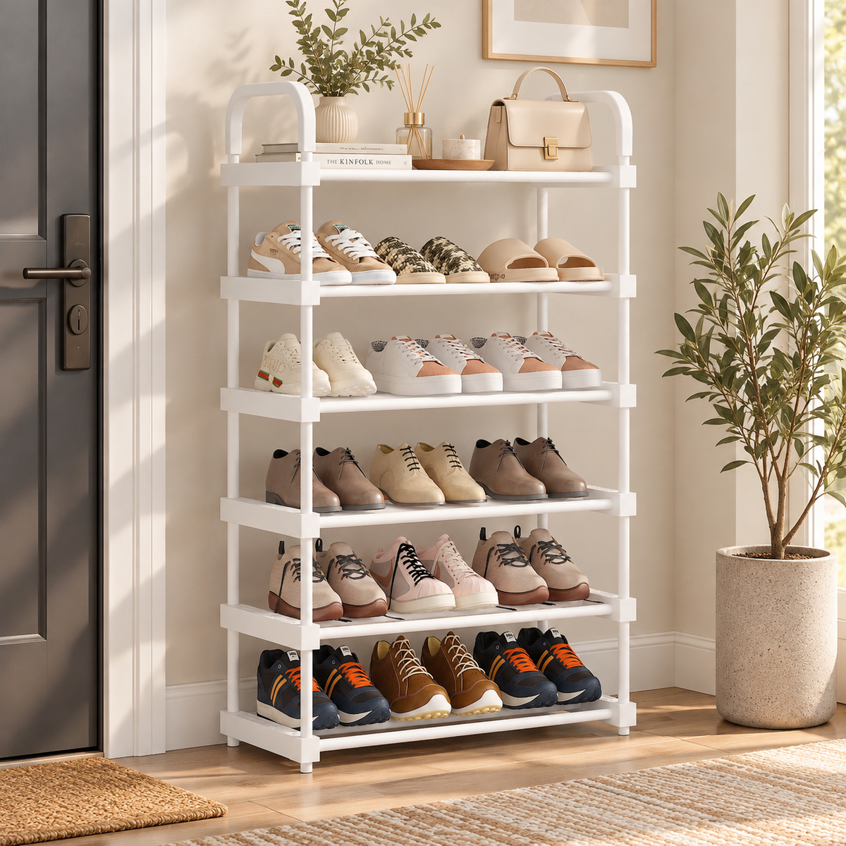 Étagère à chaussures blanche – 1 ou 2 rangées, 4 à 7 niveaux
