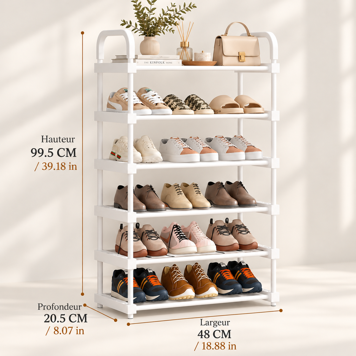 Étagère à chaussures blanche – 1 ou 2 rangées, 4 à 7 niveaux