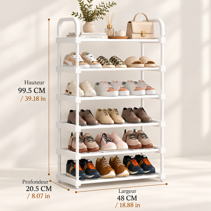 Étagère à chaussures blanche – 1 ou 2 rangées, 4 à 7 niveaux