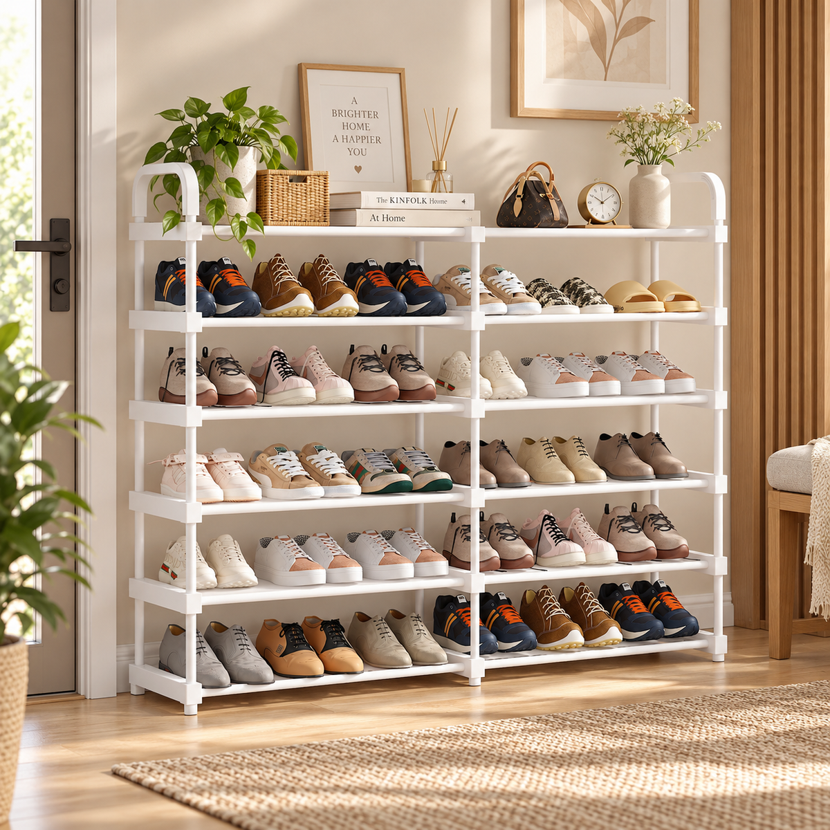 Étagère à chaussures blanche – 1 ou 2 rangées, 4 à 7 niveaux
