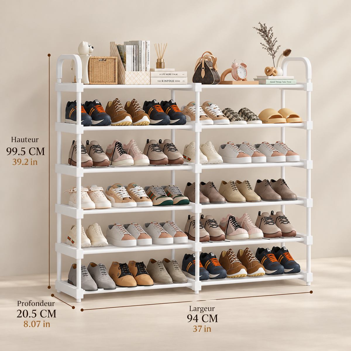 Étagère à chaussures blanche – 1 ou 2 rangées, 4 à 7 niveaux