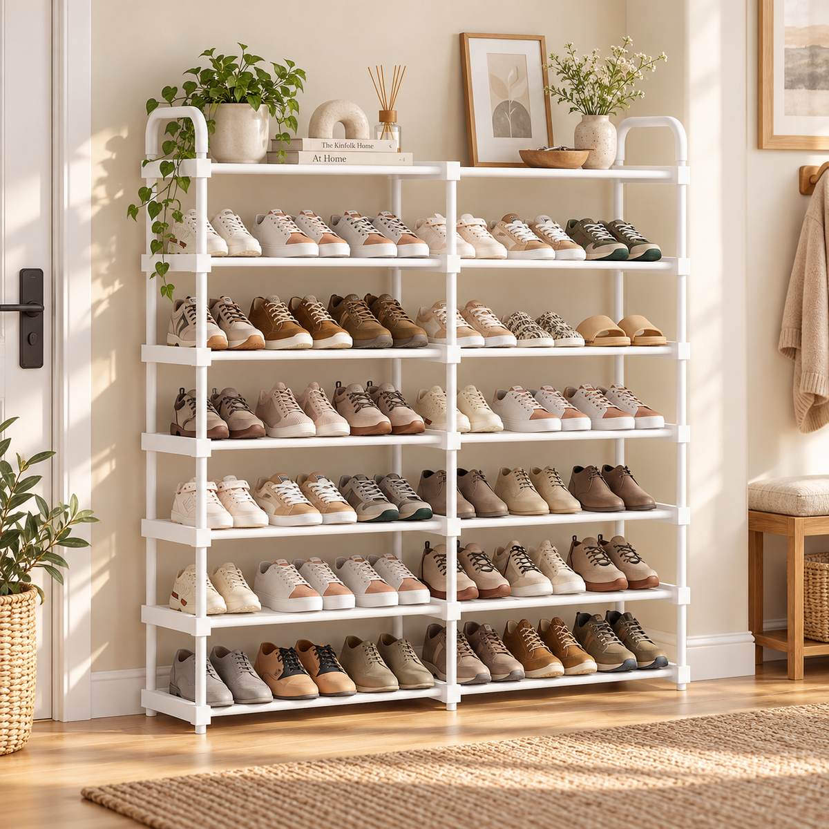 Étagère à chaussures blanche – 1 ou 2 rangées, 4 à 7 niveaux
