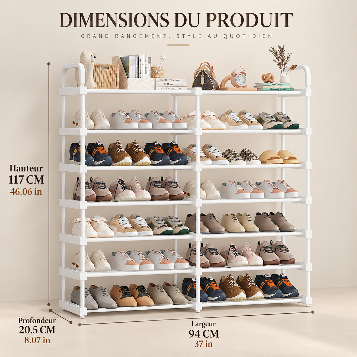 Étagère à chaussures blanche – 1 ou 2 rangées, 4 à 7 niveaux