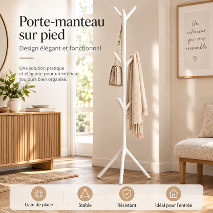 Porte-manteau sur pied en métal – Style arbre à crochets, noir ou blanc