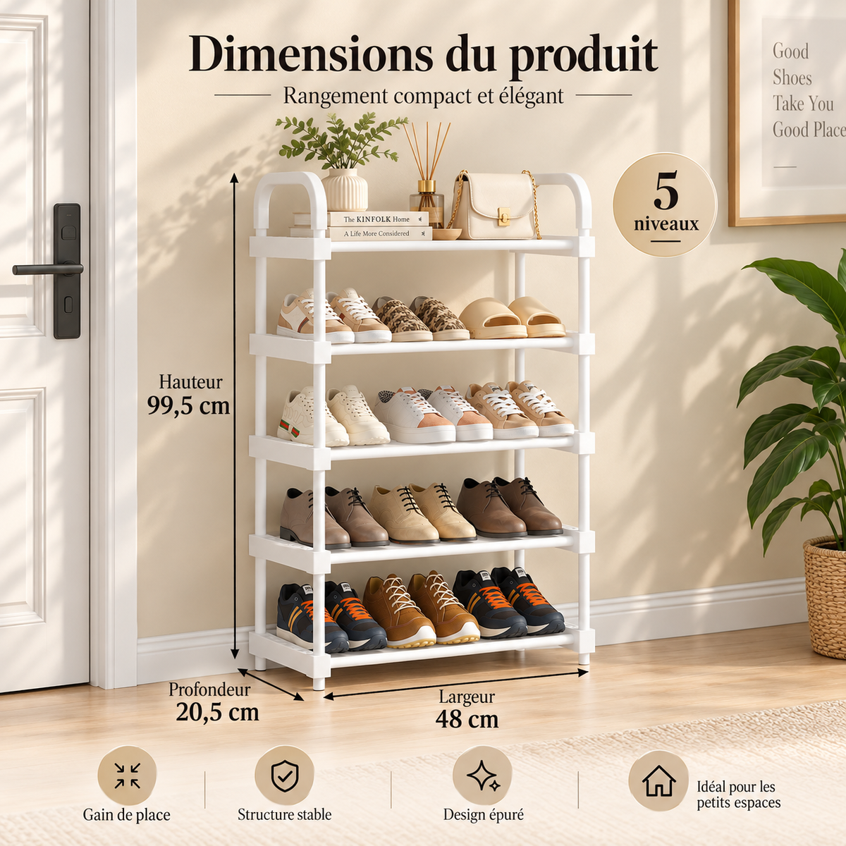 Étagère à chaussures blanche – 1 ou 2 rangées, 4 à 7 niveaux