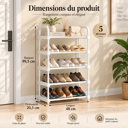 Étagère à chaussures blanche – 1 ou 2 rangées, 4 à 7 niveaux