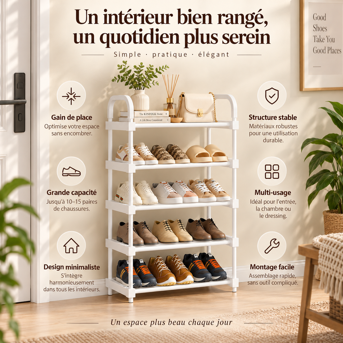 Étagère à chaussures blanche – 1 ou 2 rangées, 4 à 7 niveaux