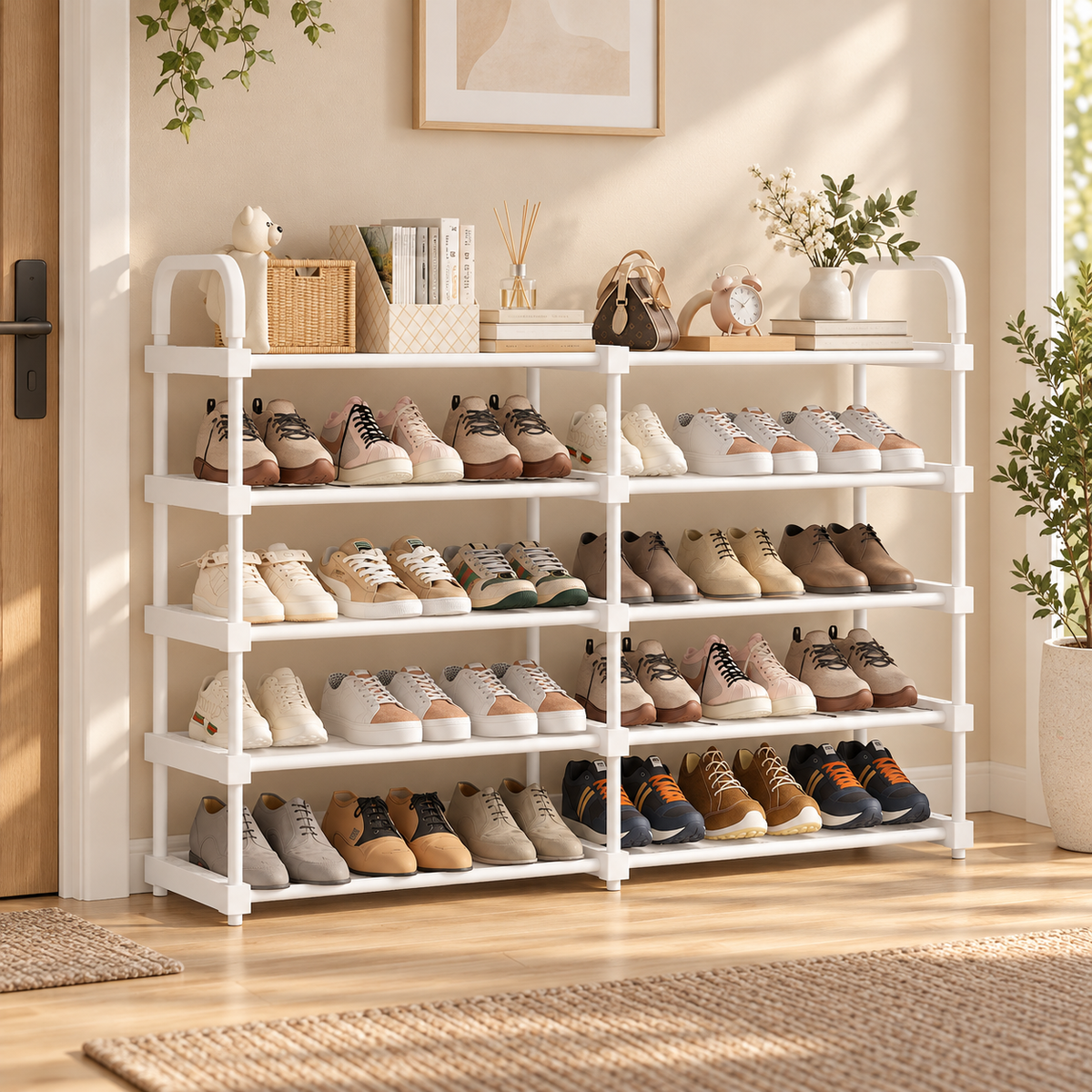 Étagère à chaussures blanche – 1 ou 2 rangées, 4 à 7 niveaux