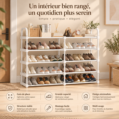 Étagère à chaussures blanche – 1 ou 2 rangées, 4 à 7 niveaux