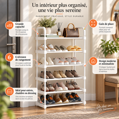 Étagère à chaussures blanche – 1 ou 2 rangées, 4 à 7 niveaux