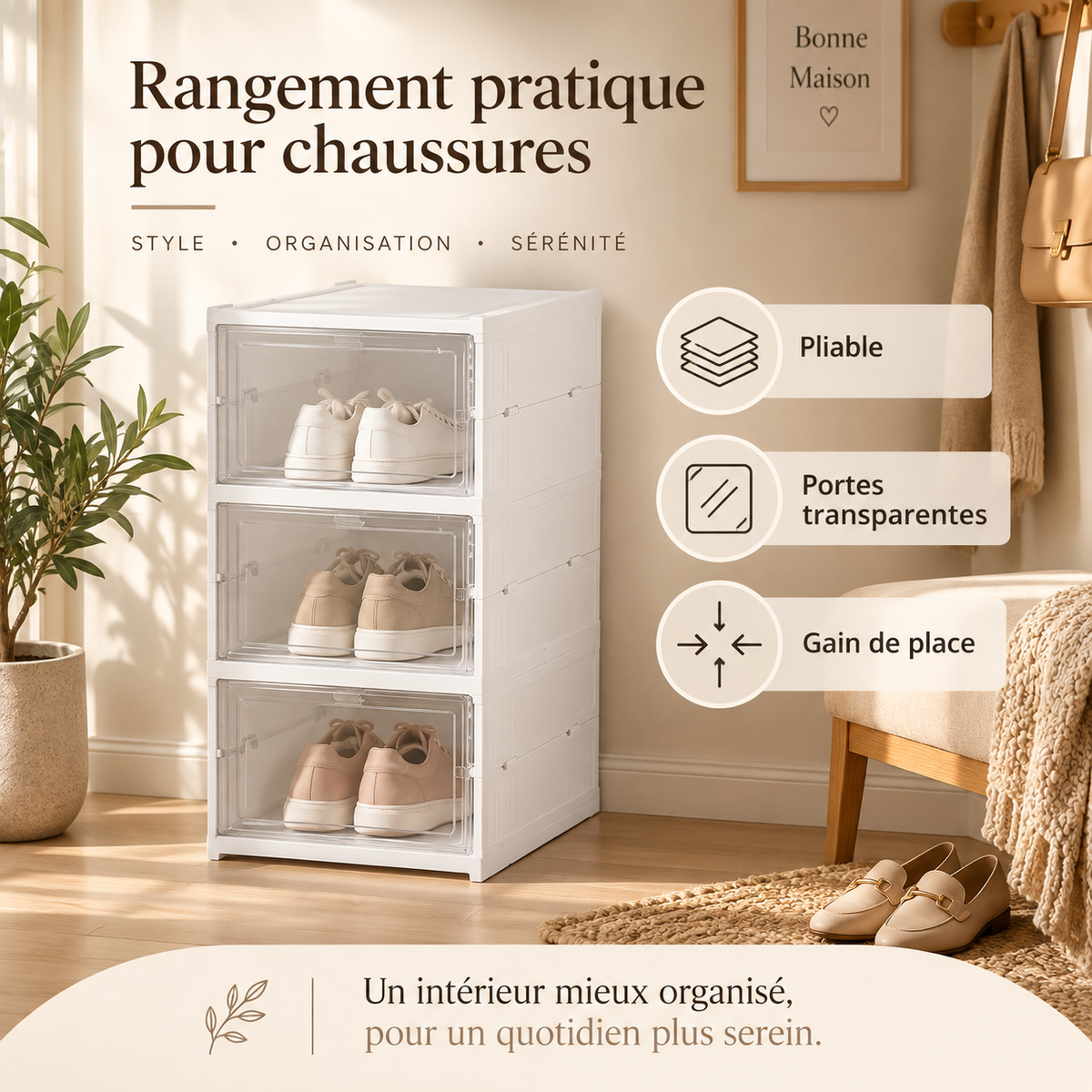 Boîte de rangement chaussures pliable transparente – vue 7