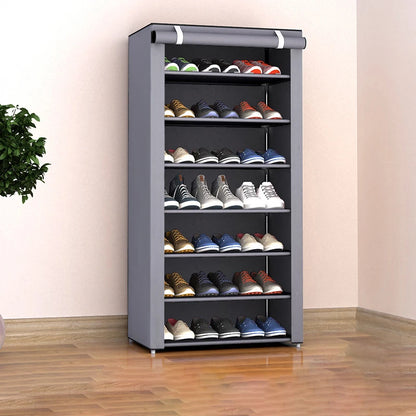 Armoire à chaussures en tissu gris avec housse anti-poussière – 8 niveaux