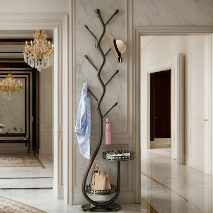 Porte-manteau sur pied arbre en métal avec plateau – Noir