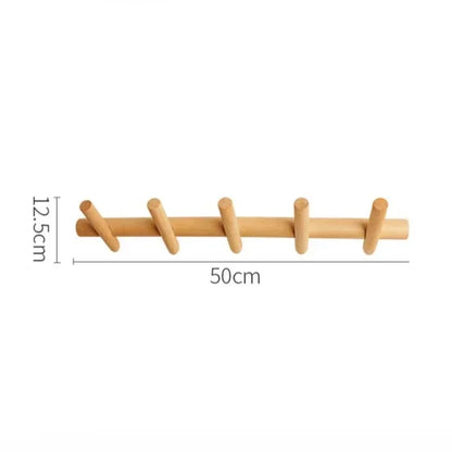 Porte-manteau mural nordique en bois massif à 5 crochets, 50 cm de long et 12,5 cm de haut