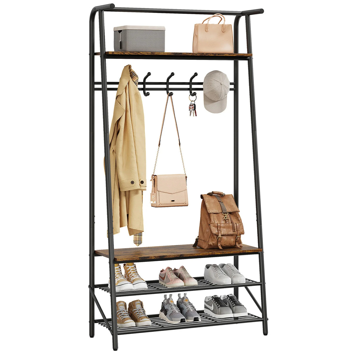 Portant d'entrée avec étagères à chaussures – Porte-manteau sur pied