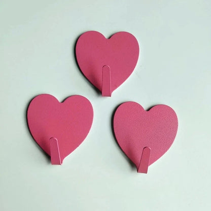 3 crochets adhésifs en forme de cœur – Rose pâle ou rose vif