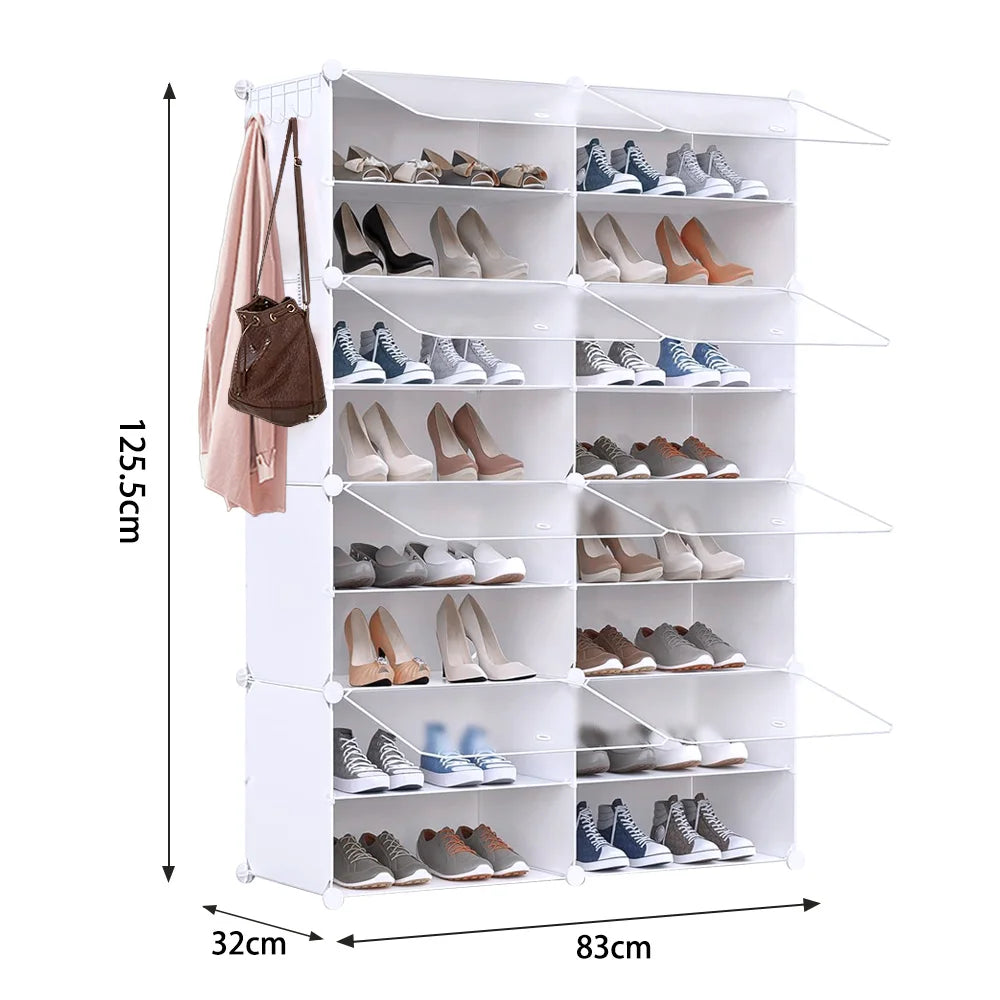 Meuble à chaussures modulable à portes transparentes – Blanc / 8 niveaux