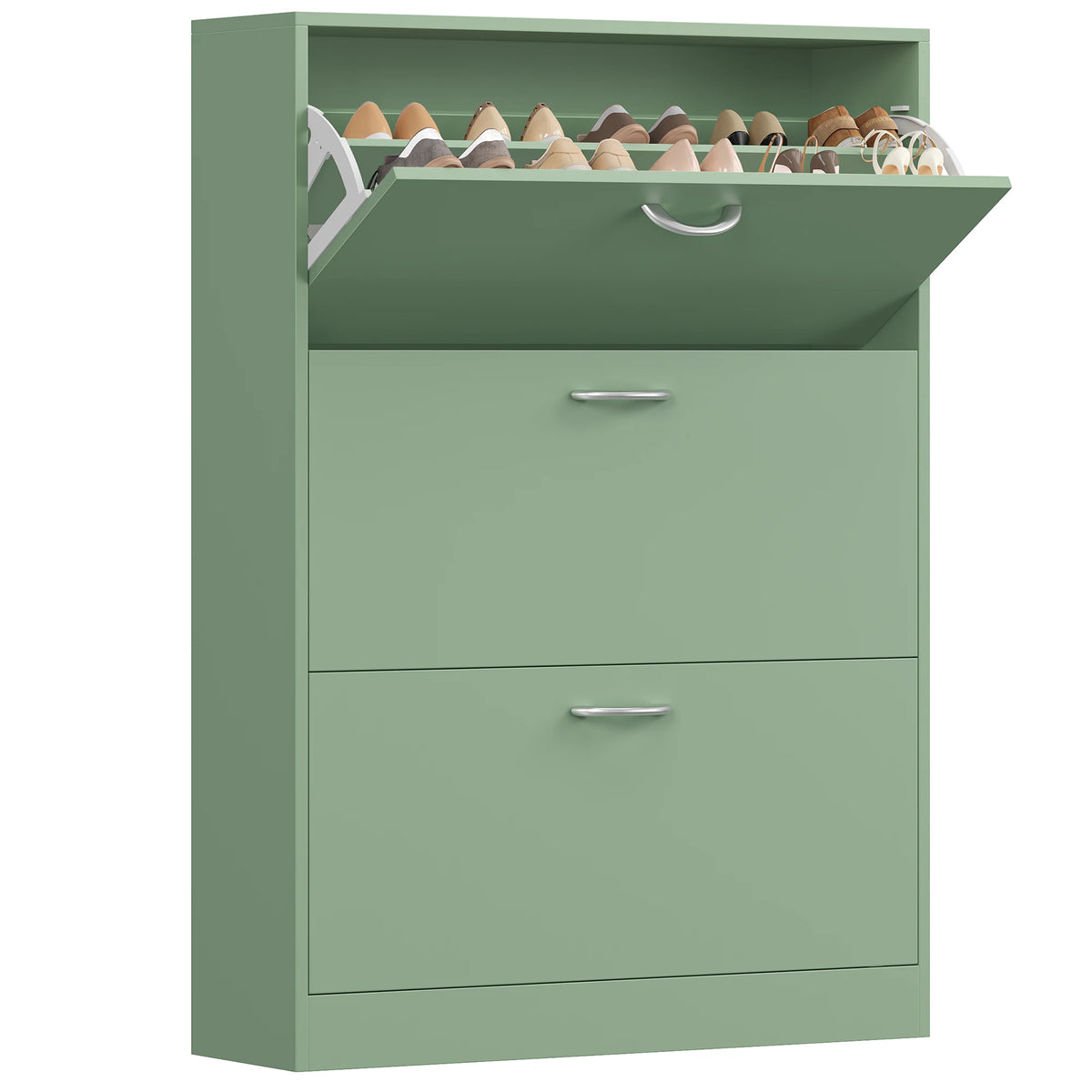 Meuble à chaussures blanc 3 niveaux avec 3 abattants en bois pour entrée, couloir et salon – vue 4