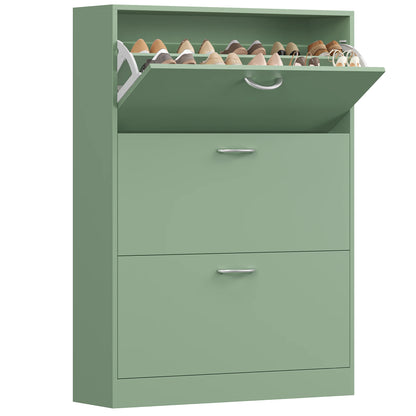 Meuble à chaussures blanc 3 niveaux avec 3 abattants en bois pour entrée, couloir et salon – vue 4