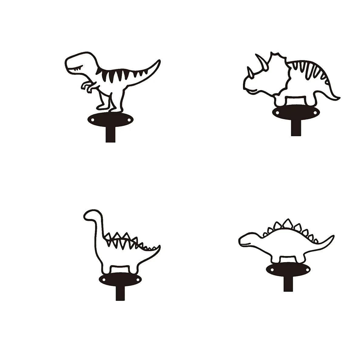 Lot de 4 crochets muraux dinosaure en fer – Noir