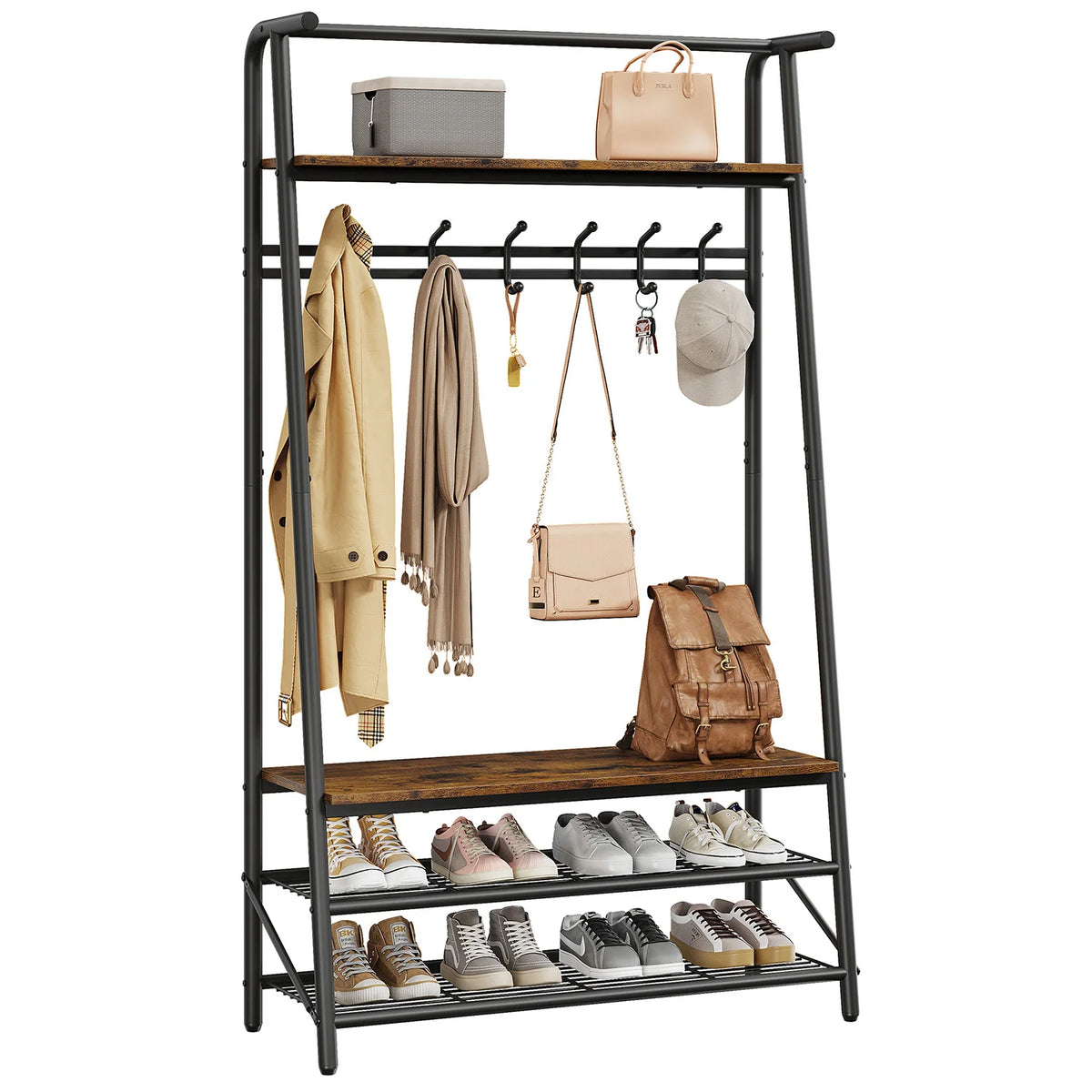 Portant d'entrée avec étagères à chaussures – Porte-manteau sur pied