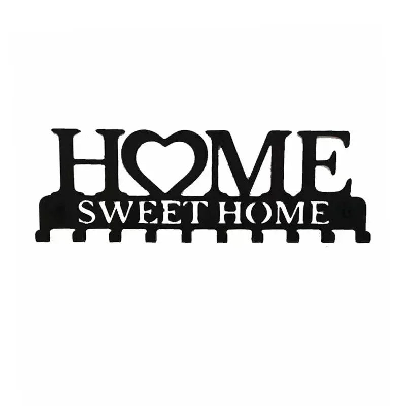 Porte-clés mural en fer « Home Sweet Home » – Noir