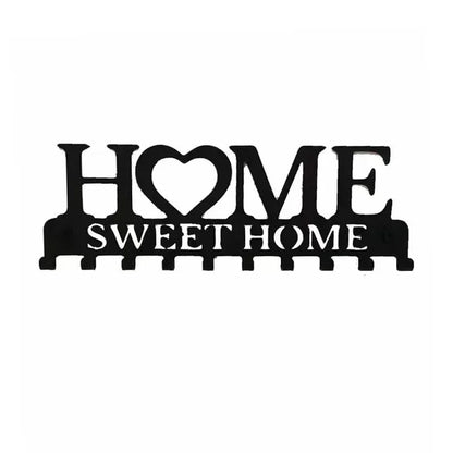 Porte-clés mural en fer « Home Sweet Home » – Noir