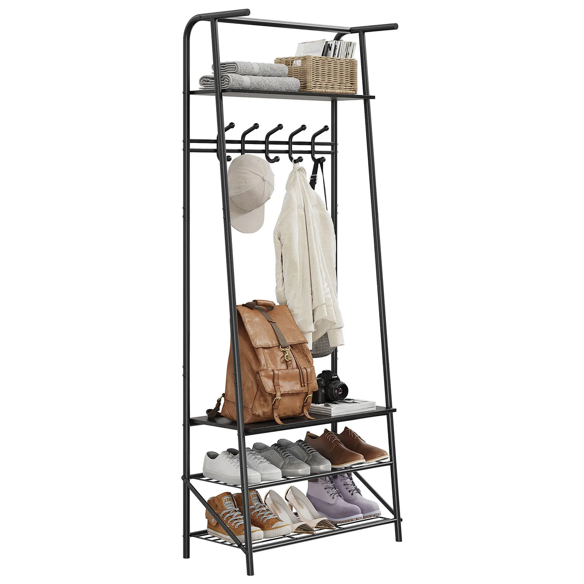 Portant d'entrée avec étagères à chaussures – Porte-manteau sur pied