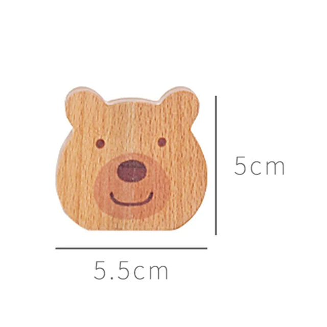 Patère murale en bois tête d'ours souriant, 5,5 x 5 cm