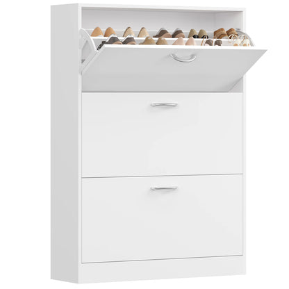 Meuble à chaussures blanc 3 niveaux avec 3 abattants en bois pour entrée, couloir et salon – vue 3