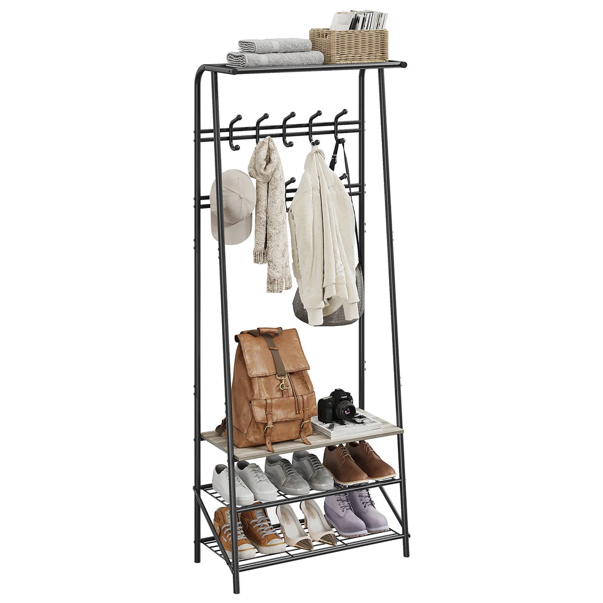 Portant d'entrée avec étagères à chaussures – Porte-manteau sur pied