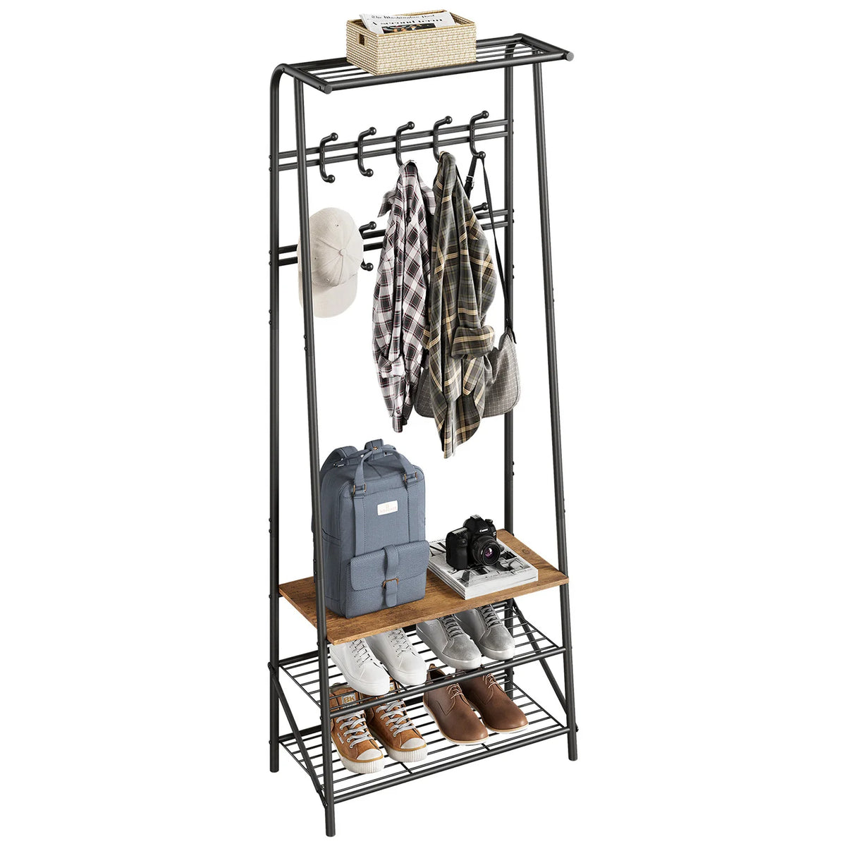 Portant d'entrée avec étagères à chaussures – Porte-manteau sur pied
