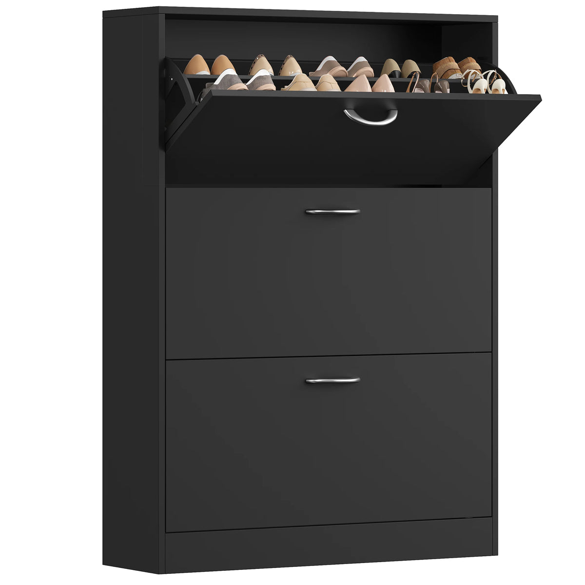 Meuble à chaussures blanc 3 niveaux avec 3 abattants en bois pour entrée, couloir et salon – vue 2
