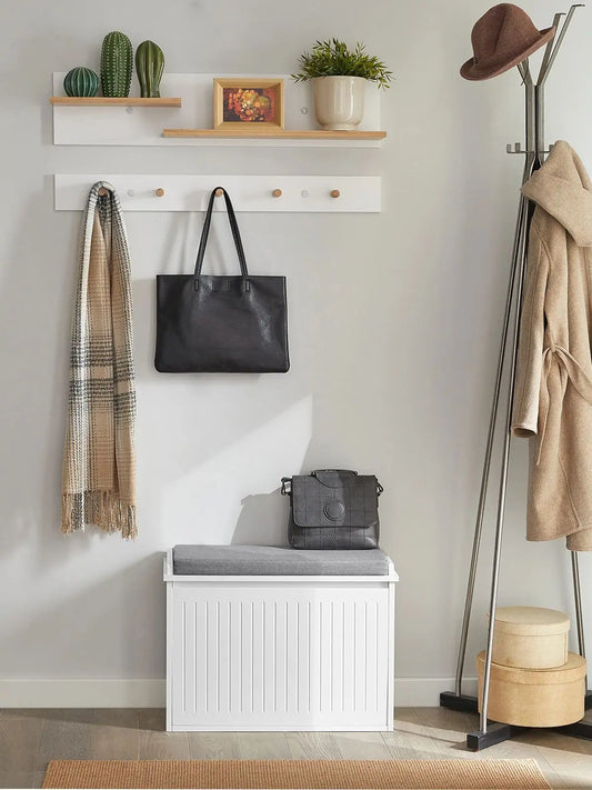 Banc à chaussures avec rabat et coussin – Blanc